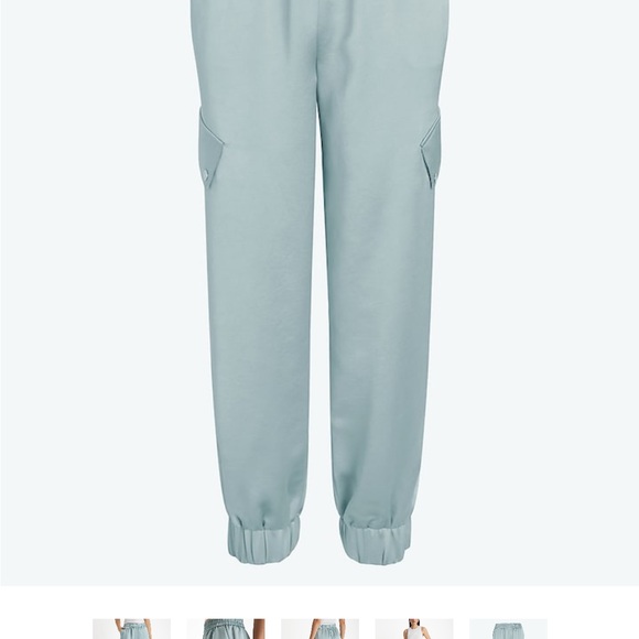 NWT Express High Waisted Satin Cargo Joggers in Silver Blue Size Small - Picture 2 of 5